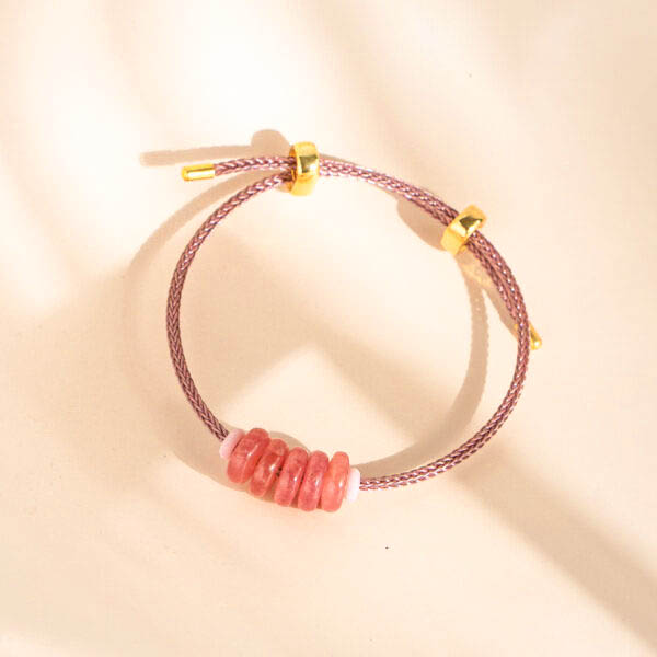 ខ្សែដៃស្លាកកាក់ថ្ម Rhodochrosite ប្រាំគ្រាប់យ - Image 3