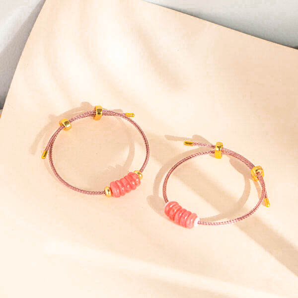 ខ្សែដៃស្លាកកាក់ថ្ម Rhodochrosite ប្រាំគ្រាប់យ - Image 4