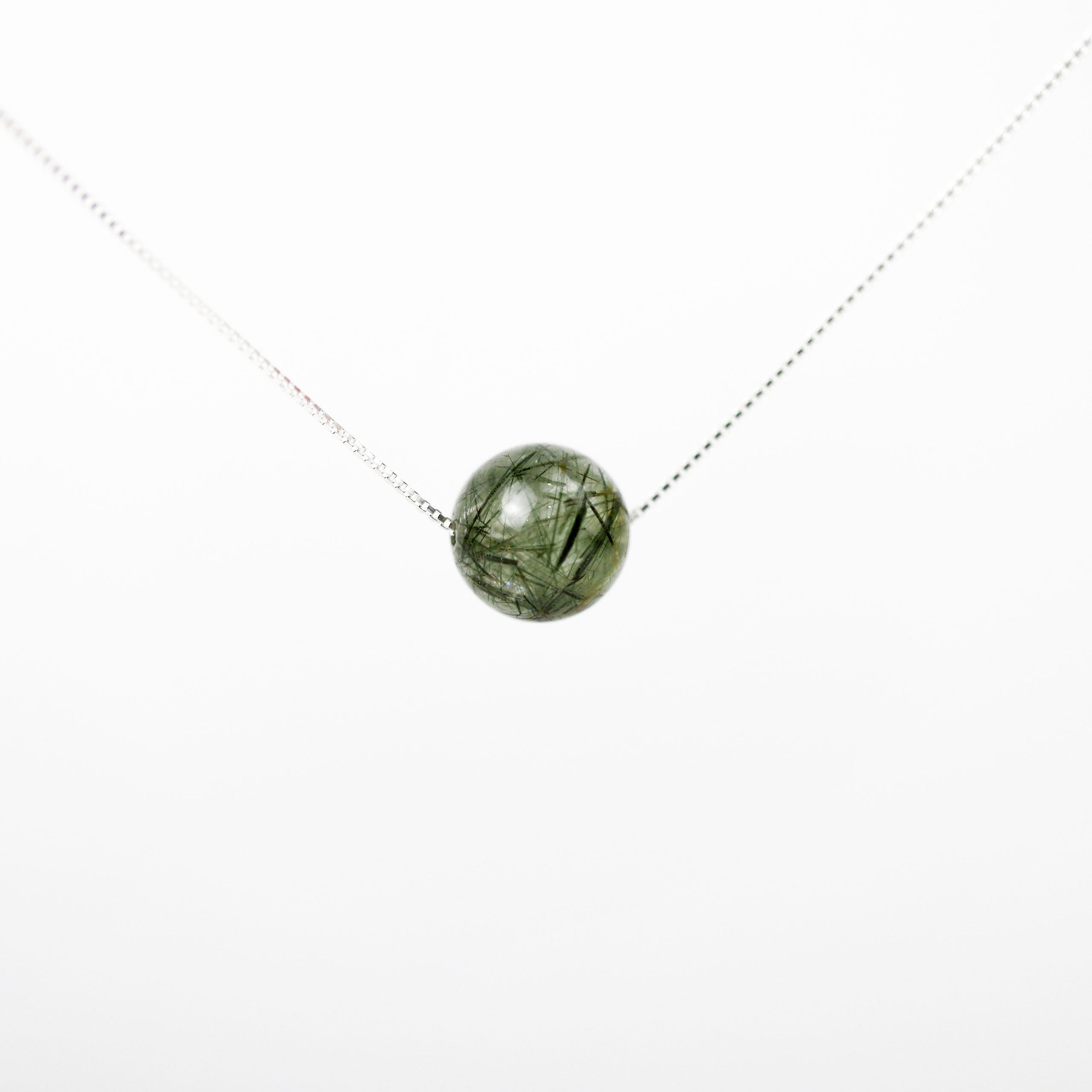 ខ្សែកប្រាក់ S925 ត្បូង Green Rutilated Quartz