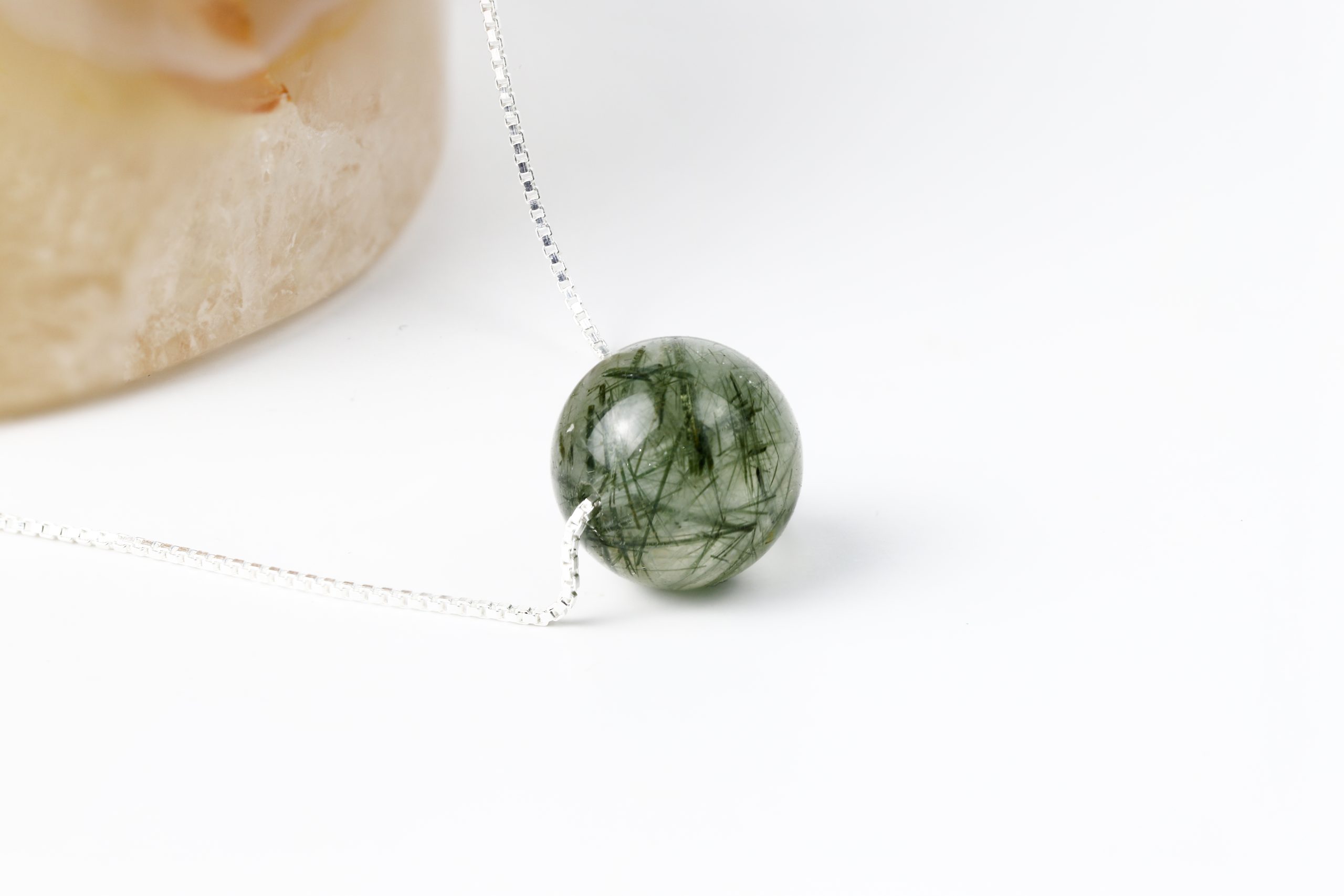 ខ្សែកប្រាក់ S925 ត្បូង Green Rutilated Quartz - Image 2